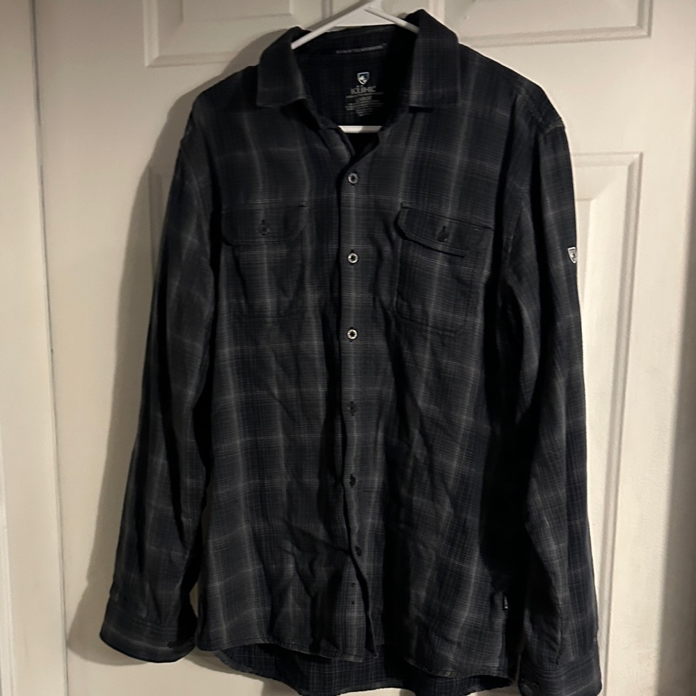Navy Kuhn Flannel Button Up Long Sleeve Lightweight